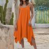 Women's Summer Casual Solid Color Round Neck Adjustable Suspender Dress With Pockets