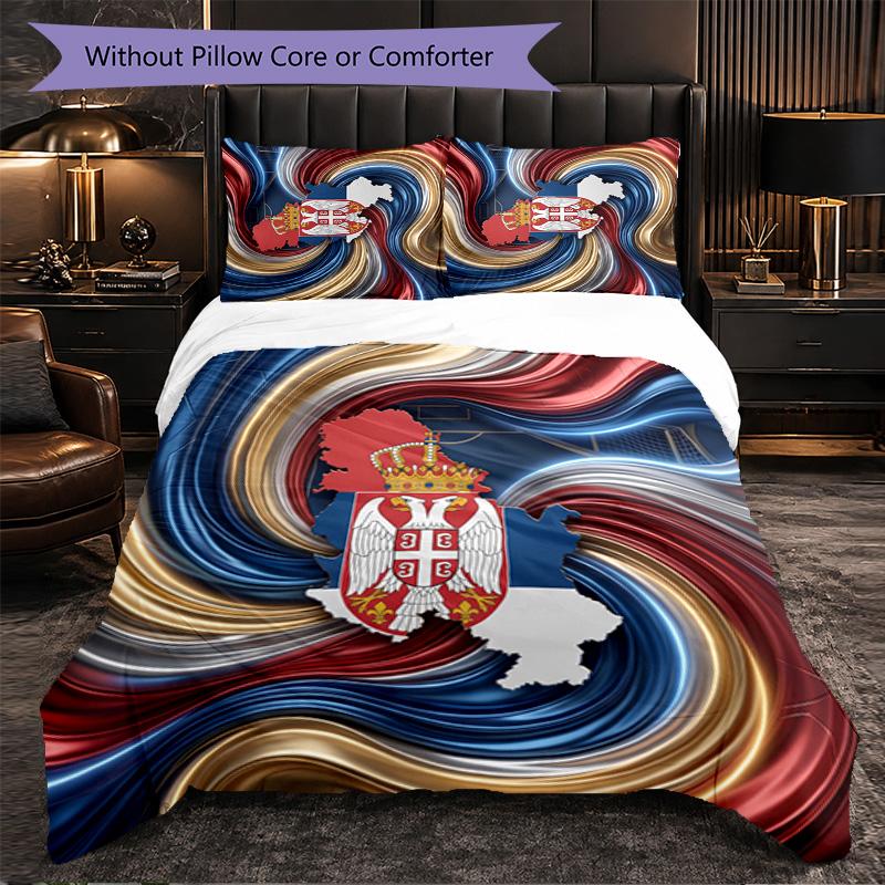 Serbia Pattern 3 Pieces Bedding Set Soft Microfiber Duvet Cover with Pillow Cases for Bedroom
