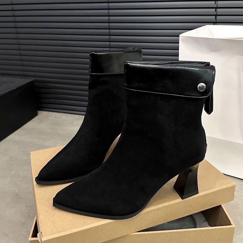 Korean Style Women’s High Heel Suede Boots - Autumn/Winter 2025: Versatile Chunky Heel, Pointed Toe, Leopard Print