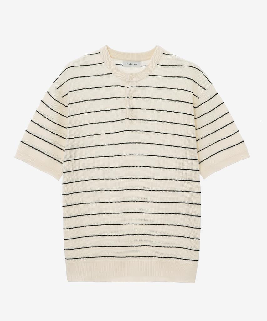 MINDBRIDGE [2Pack][On] Linen-Like Henley Neck Oversized Short Sleeve Knit - 5 Colors