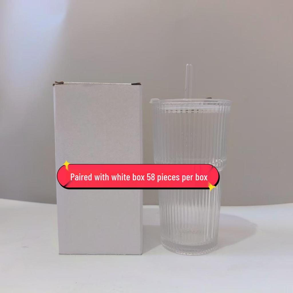 Eco-friendly Large Capacity Vertical Stripe Glass Cup with Straw