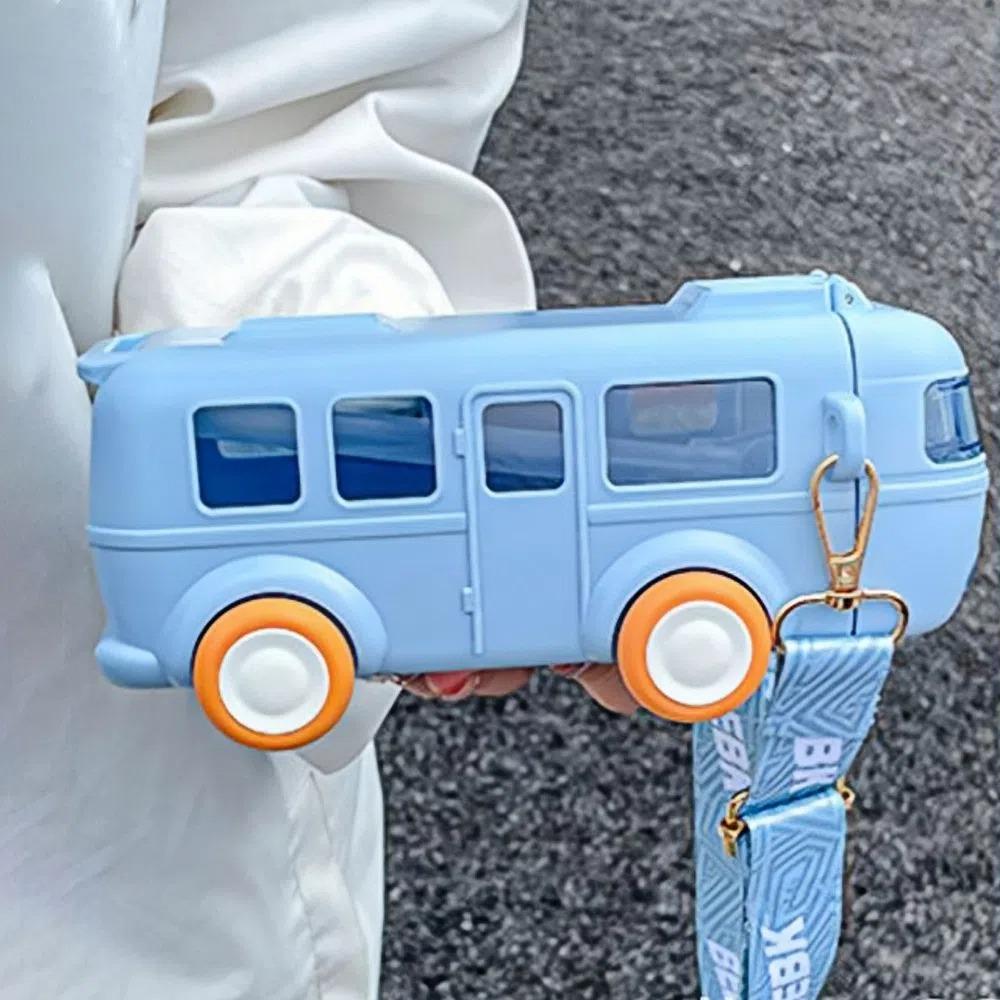 

500 мл Кружка для воды в форме машины с соломинкой и плечевым ремнем Детская бутылка для воды Студенты синий