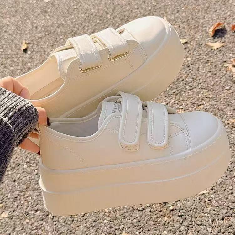 Niche students spring leather Velcro new ugly cute muffin design shoes chic bread shoes