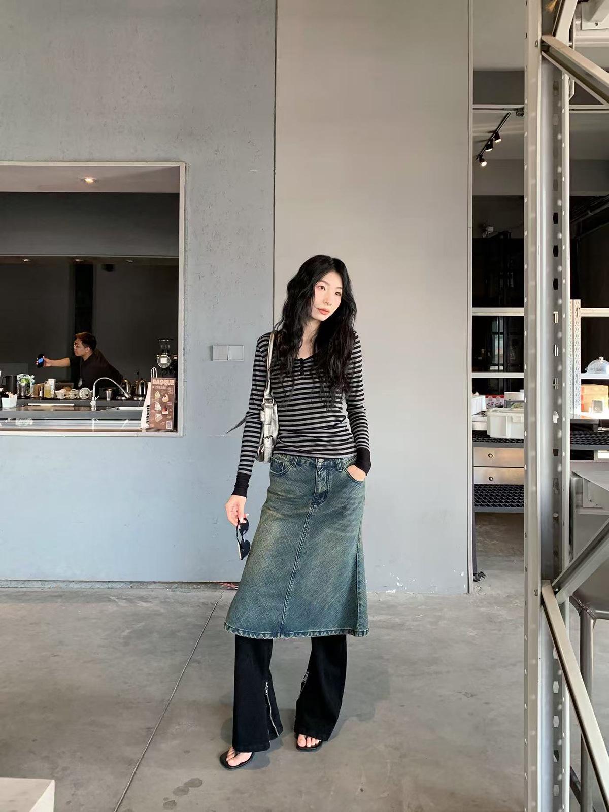 American Retro Distressed Fishtail Skirt for Women - Spring 2026 Collection L (up to 120 lbs)