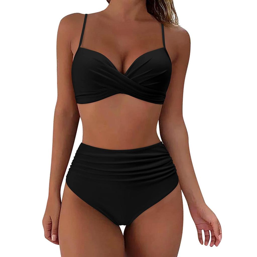 Costume da bagno bikini push up da donna costumi da bagno solidi sexy costume da bagno floreale femminile costumi da bagno increspati XL bikini a vita alta donna