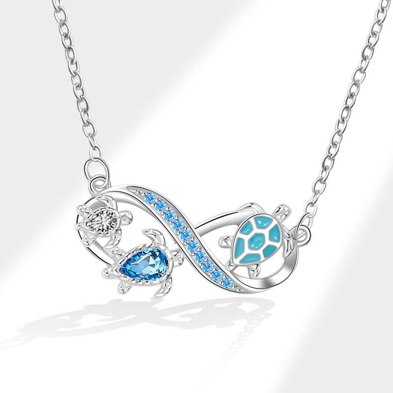 Ocean Blue Diamond Sea Turtle Pendant Necklace Fashionable Personalized Clavicle Chain For Women