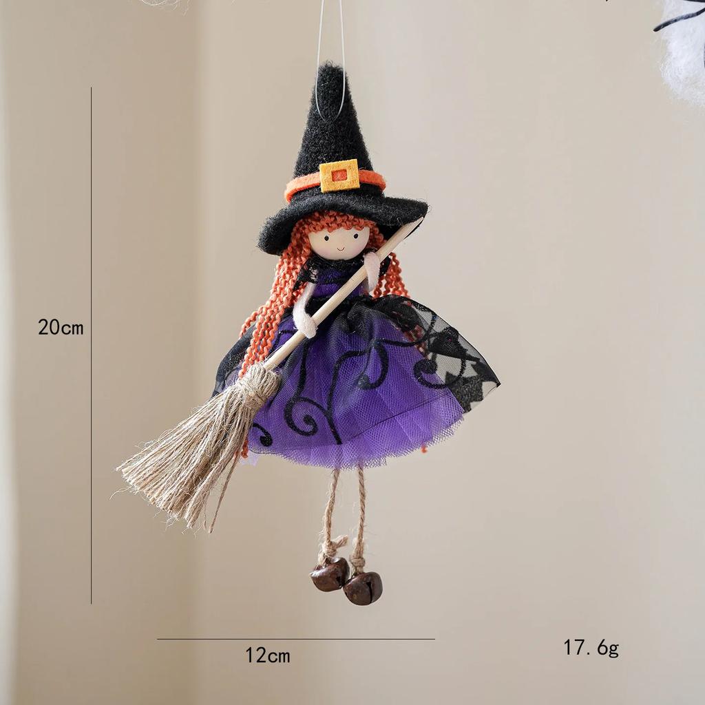 Halloween Witch Ornament Festive Broomstick Angel Hanging Pendant Witch Girl Doll Decoration Playful Halloween Witch Hanging For