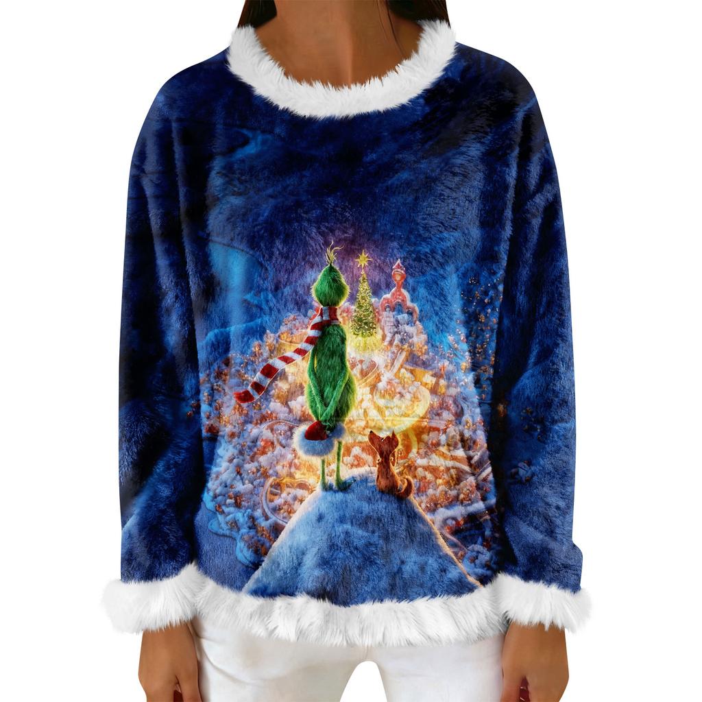 Women's Casual Fleece Sweatshirt  Long-Sleeve Round  Neck Casual Comfortable Loose-Fit Lightweight Women's Flannel Sweatshirt