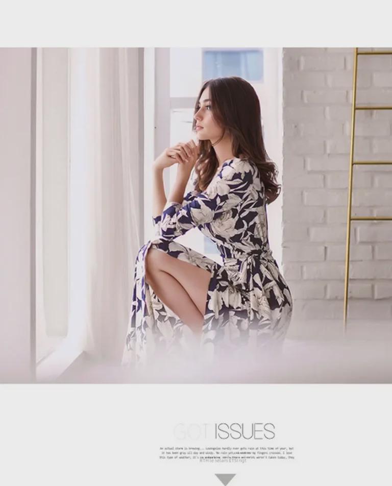 Sukienka kopertowa z szyfonu ze sznurowaniem i rozcięciem w talii - Elegancka długa spódnica