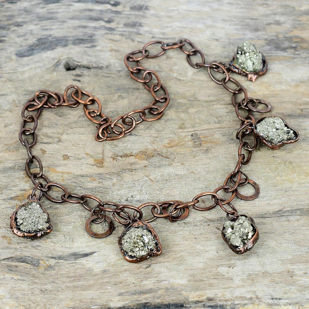 Pyrite rough necklace electroformed copper adjustable chain necklace pyrite gemstone jewelry handmade necklace copper jewelry gifts for wife
