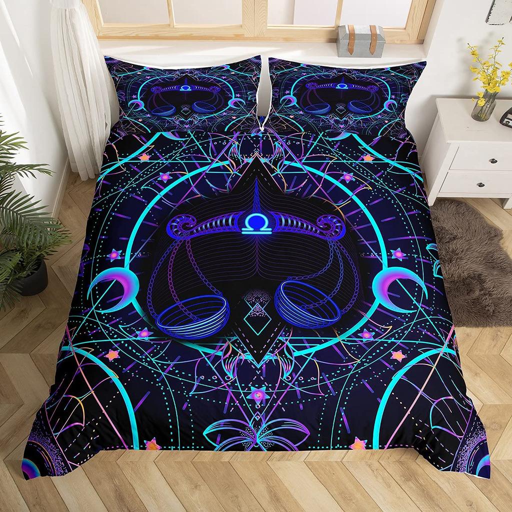 Gemini King Queen Duvet Cover Constellation Horoscope Comforter Cover Astrology Galaxy Bedding Set Star Polyester Quilt Cover