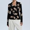 Women's Fashion Casual Print V-Neck Long Sleeve Button-Down Top