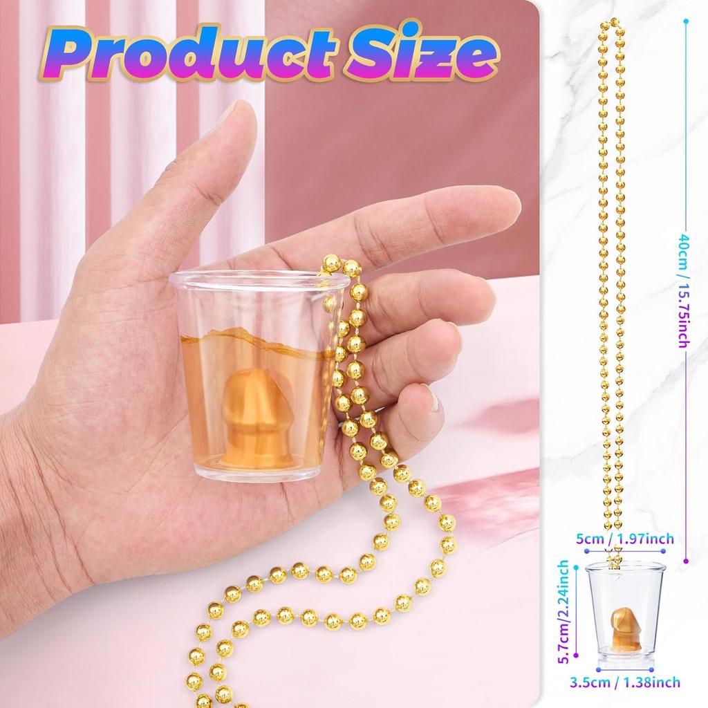 12 Pcs Bachelorette Shot Glasses with Metal Necklace, Bride Shot Glass for Bridal Shower Hen Night Wedding Party Girls Night Out Bride Squad Party