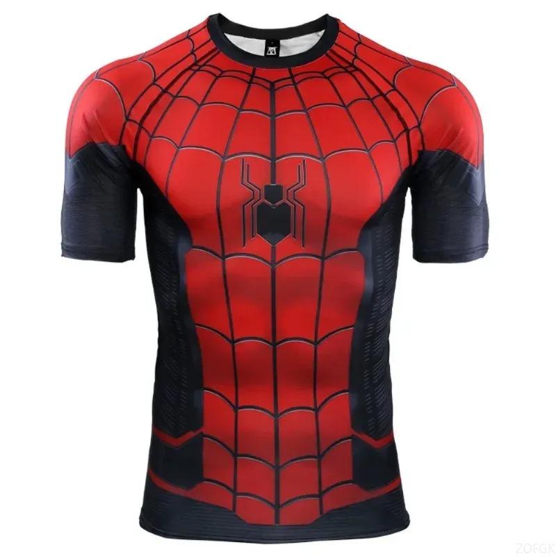 Pánská trička s krátkým rukávem a raglánovými rukávy s potiskem Hrdina pavouk, Kompresní košile, Kostýmy na Halloween Cosplay, Vrchní díly pro pánské oblečení