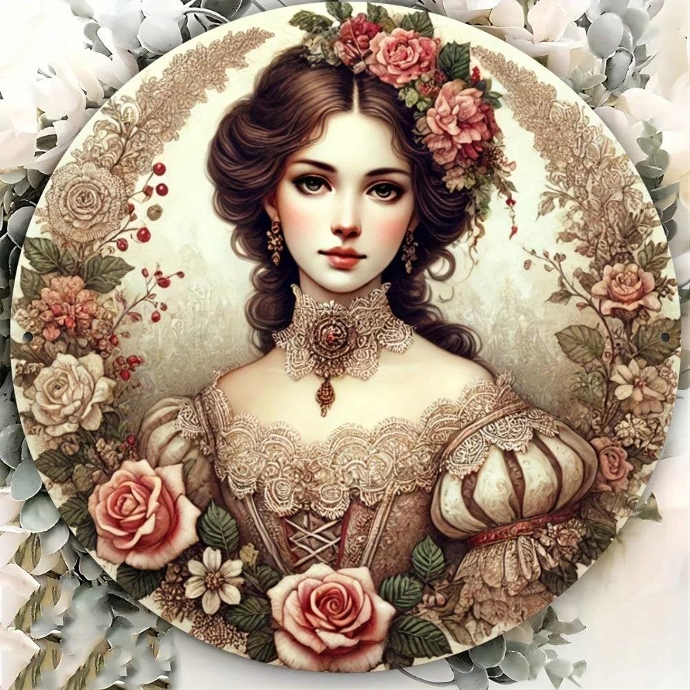 Vintage Floral Metal Tin Sign 8 Inch Round Wall Art for Home Bar Decor