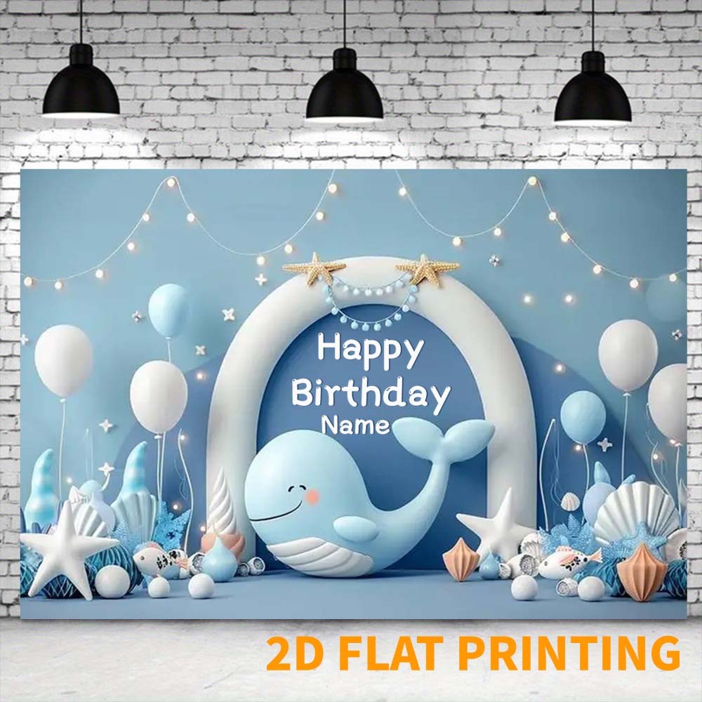 1 Stück Individuelle Nautische Wal Happy Birthday Kulisse, Ozean-Thema Party Foto Hintergrund Banner für Jungen Geburtstag Dekoration
