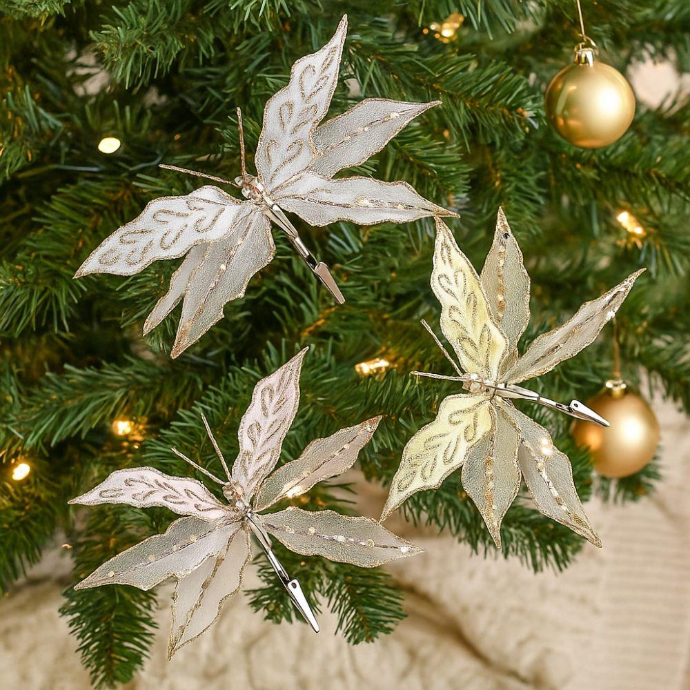 Flocking Christmas Simulation Butterfly Double Sequins with Clip Butterfly Ornament Hanging Artificial