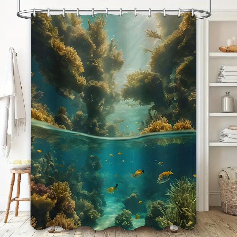 Underwater World Custom Printed Shower Curtain Set for Bathroom Decorations