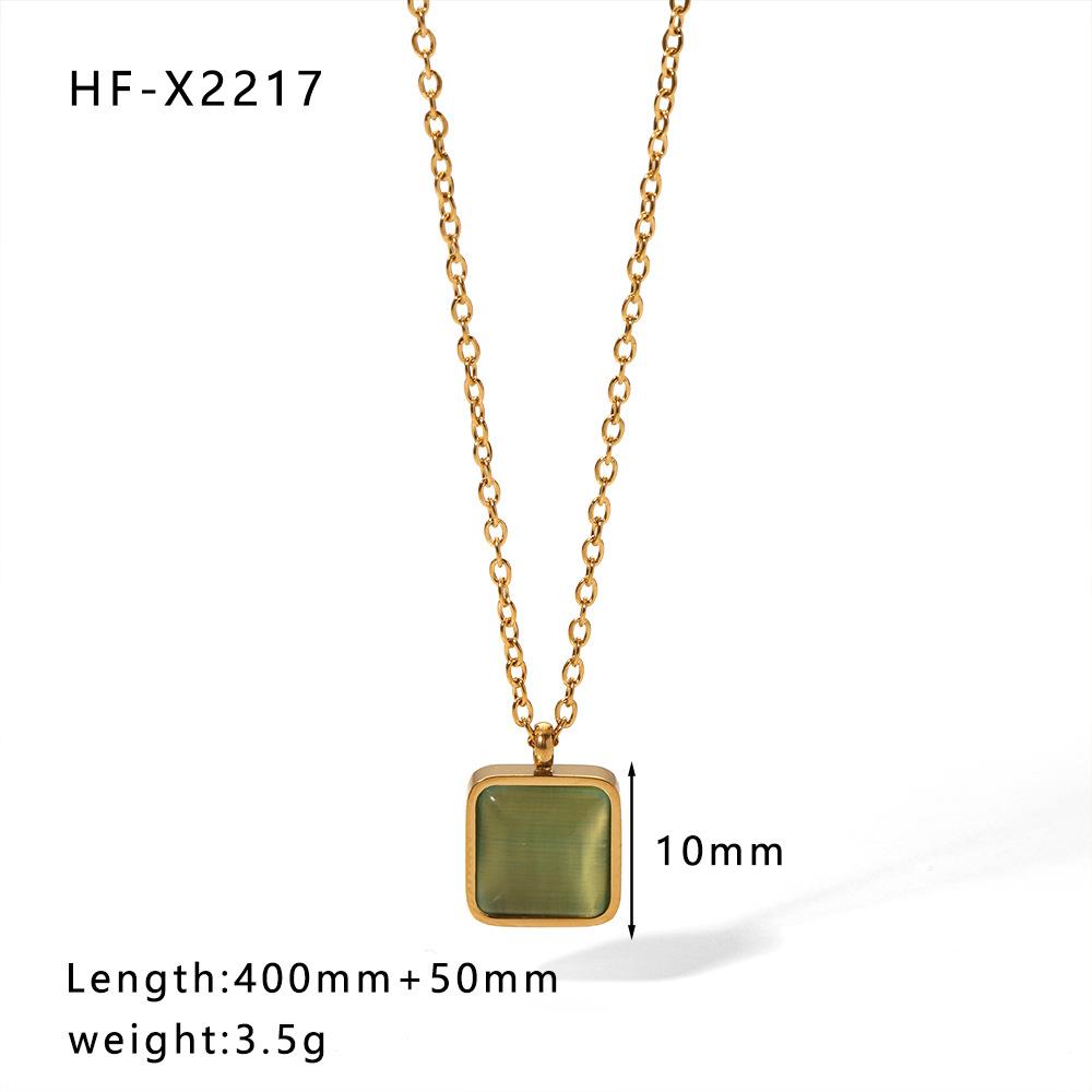 Stainless Steel Cat Eye Pendant Necklace For Women Gold Color Link Chain Neck Accessory