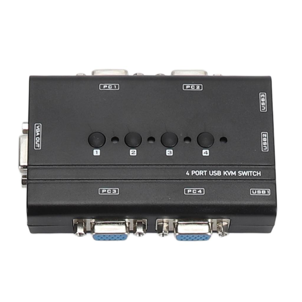 Conmutador KVM USB VGA de 4 puertos Conmutador Selector KVM USB VGA para 4 PC Compartiendo 1 Pantalla 3 Dispositivos USB Teclado Ratón Impresora