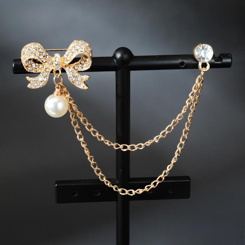 1 buc Lanț Metalic Auriu Dublu Strat, Broșă Cruce și Stea Pavată cu Strasuri, Detașabilă, Decor la Modă Pentru Purtare Zilnică, Casual