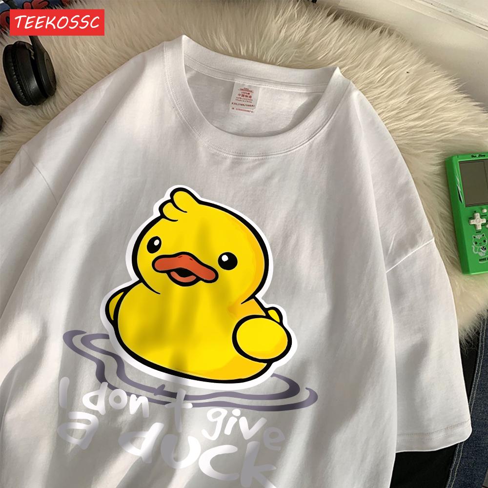 Bawełniane Koszulki Damskie z Nadrukiem Ulicznym I Dont Give A Duck Zabawne Topy Oversize z Okrągłym Dekoltem Miękkie Krótkie Rękawy Trendowe Ubrania Damskie