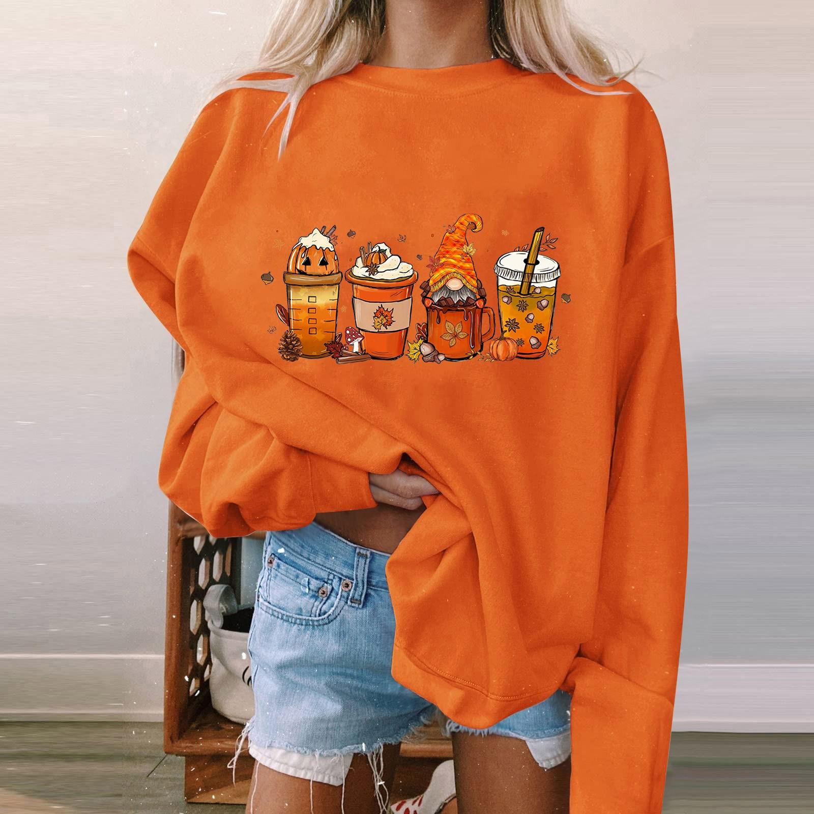 

Женский пуловер с принтом Хэллоуина, круглый вырез, заниженная линия плеча, блузка с длинными рукавами S оранжевый