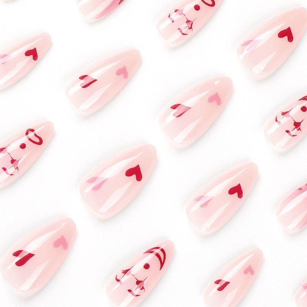 24pcs Manicure Diy Lines Moon Stars Press On Nails Blue Flowers French Eyes Long Almond False Nails