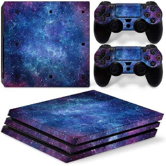 Ps4 Slim Stickers Full Body Vinyl Skin Decal Cover for PlayStation 4 Console Controllers (with 4pcs Led Lightbar Stickers) (Blue fire) (PS4 Console