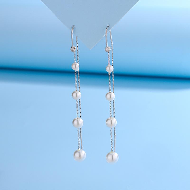 S925 Sterling Silver Korean-Japanese Style Pearl Tassel Ear Threads