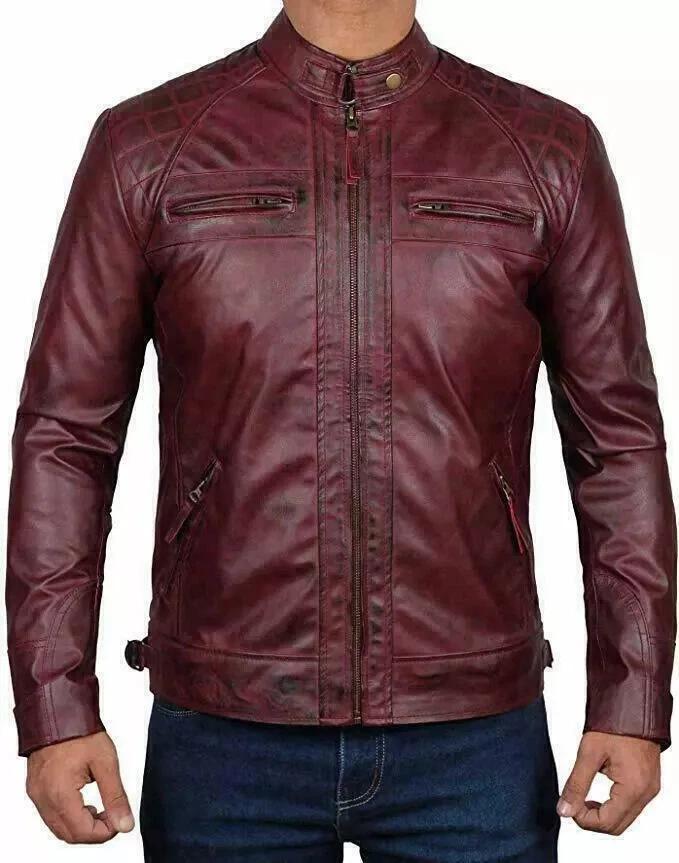 Motorcycle Jacket Biker Slim Coat Classic Men's Pure Lambskin Original Leather