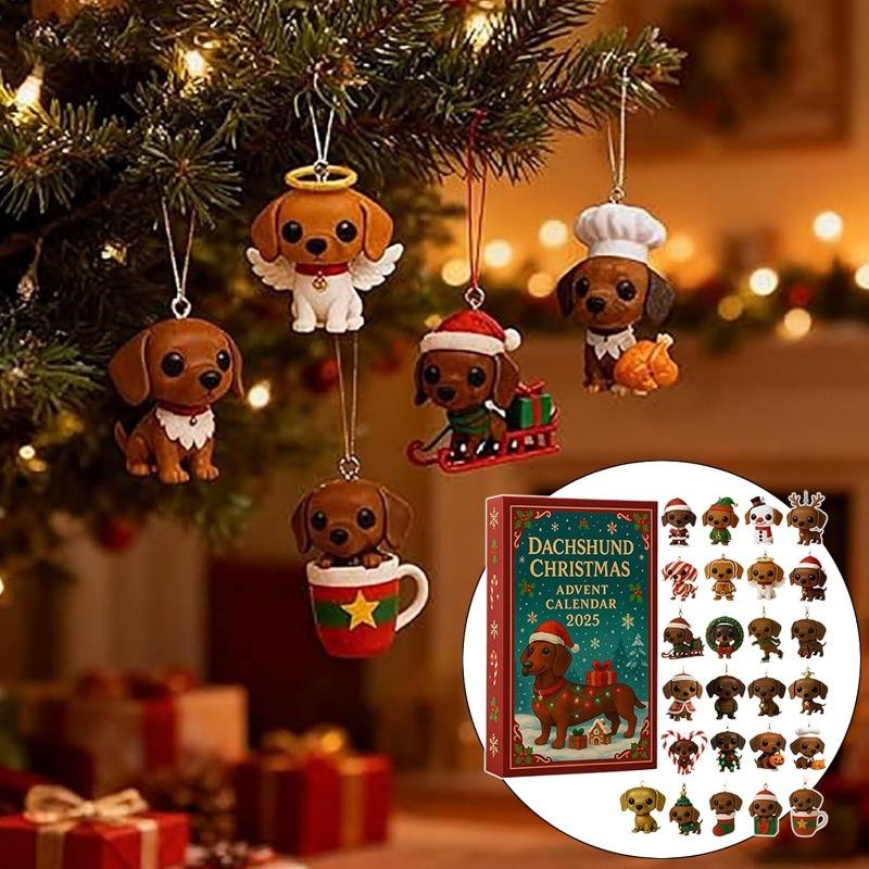 Dachshund Christmas Advent Calendar 2025, 24 Days Christmas Countdown Calendar, 2D Acrylic Cute Dachshund Holiday Tree Décor, for Dog Lovers