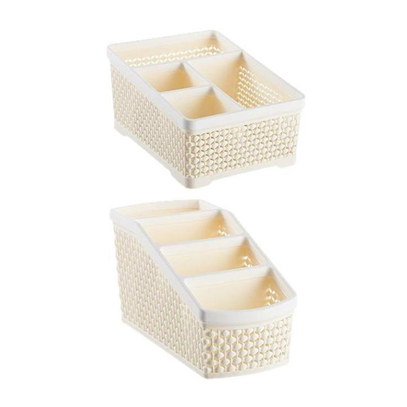 Morandi Style Plastic Desktop Organizer With 4 Compartments - A Roomy Hollow Storage Box For Cosmetics, Office Items