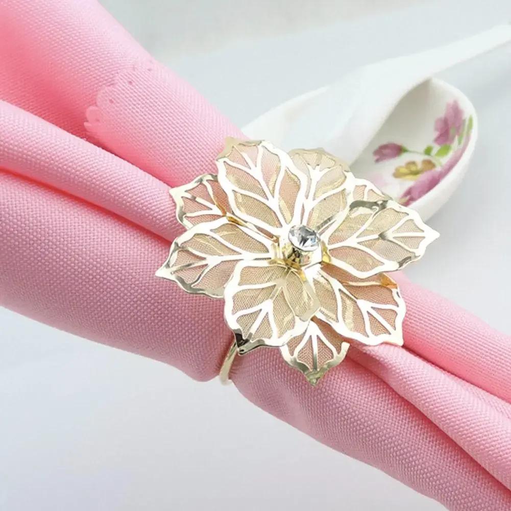 Table Decor Napkin Holder for Wedding Banquet, Dinner Party, Birthdays, Family Gatherings - 6Pcs Hollow Out Flower Napkin Rings