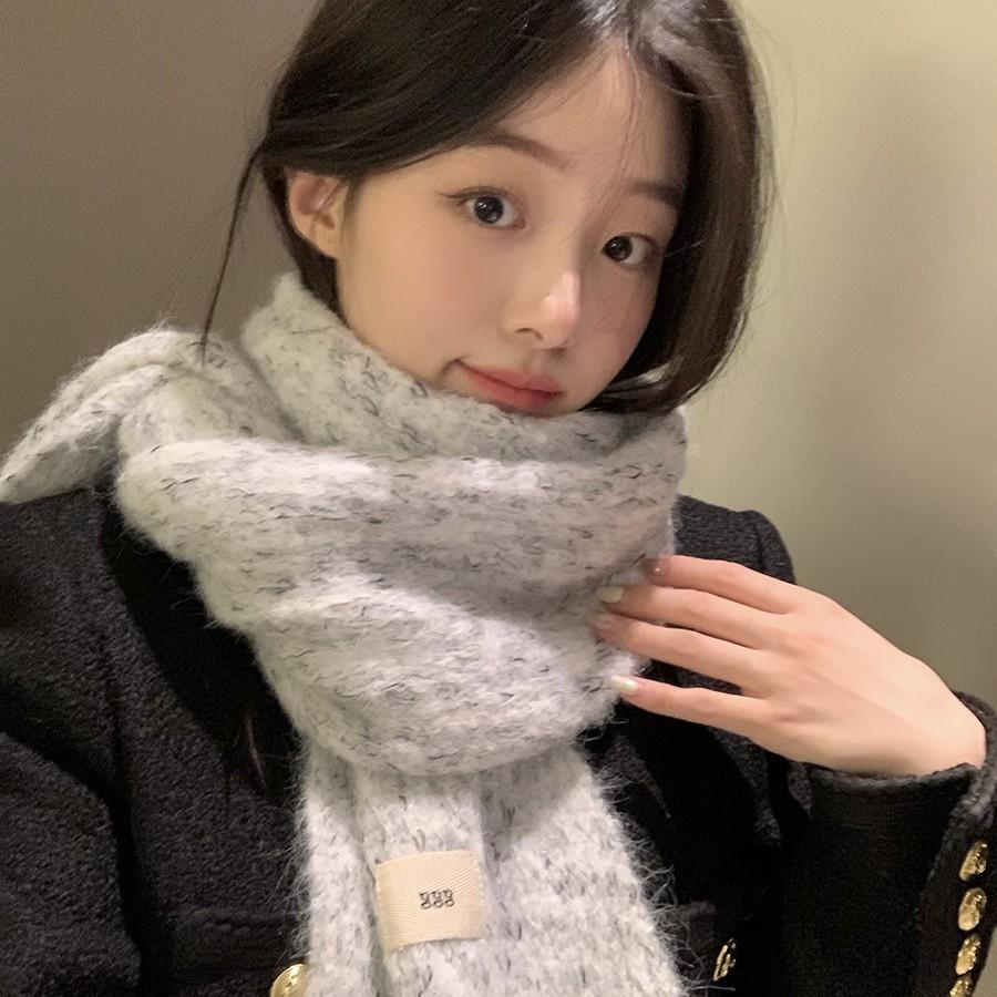 Women's Winter High End Scarf Versatile and Cute Blue Knitted Wool Neck Scarf Neck Protector Korean Style Student Trend