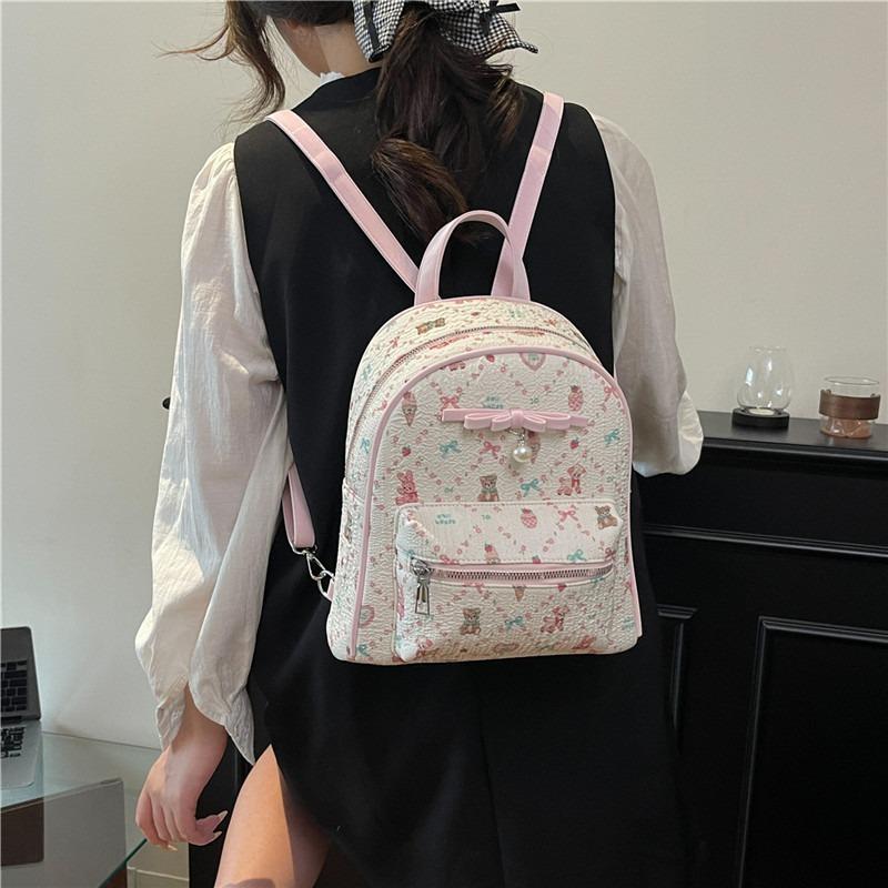Cute and lightweight printed bear backpack versatile junior high school student simple schoolbag casual sweet backpack