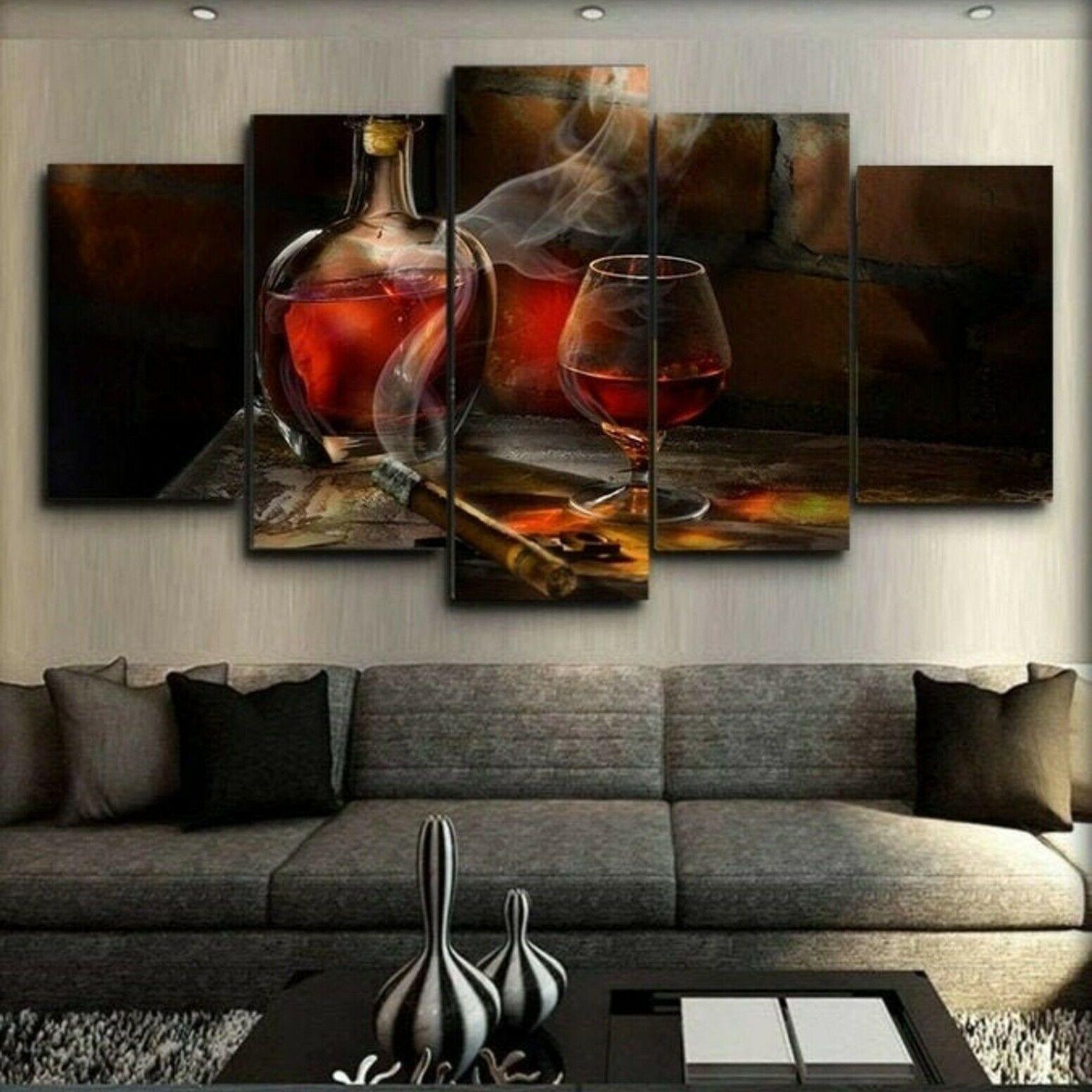 

Unframed 5 Panel Cigar and Bourbon Restaurant Modern Canvas Posters Wall Art Picture Paintings for Living Room Home Decor 20x35 20x45 20x55cm