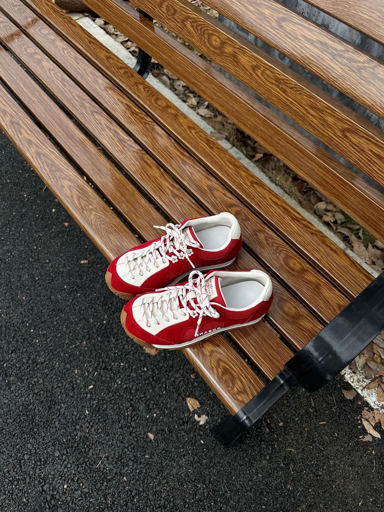 Retro round head contrasting color small flower wave thick-soled Dexun shoes 2025 new breathable and versatile casual sports shoes Forrest Gump shoes