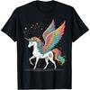 Magical Rainbow Unicorn with Wings Black Background Art T-Shirt