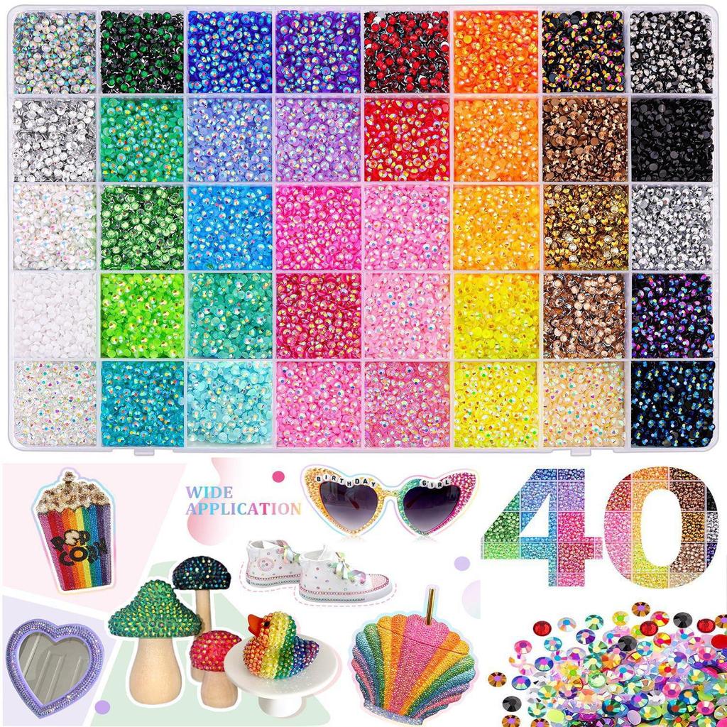 40-komorowe Rhinestones z Żywicy w Kolorach AB, Mieszane 3mm do Zdobienia Paznokci, Etui na Telefon i Ubrań DIY
