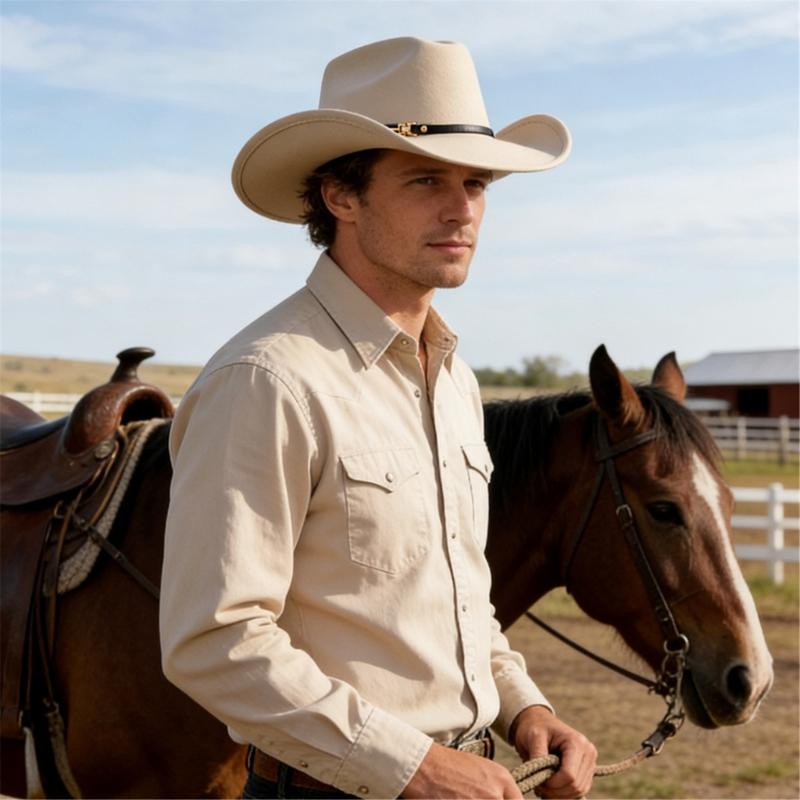 Windproof Cowboy Cap with PU Hat Belt and Wide Brims Design for Enhancing Sun Protections In Outdoor Activity Essential