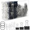 Paper Binder and Clips Assorted Sizes Set,500 PCS Black Metal Office Clips Push Pin Rubber Bands Set for Home, School,Office Supplies