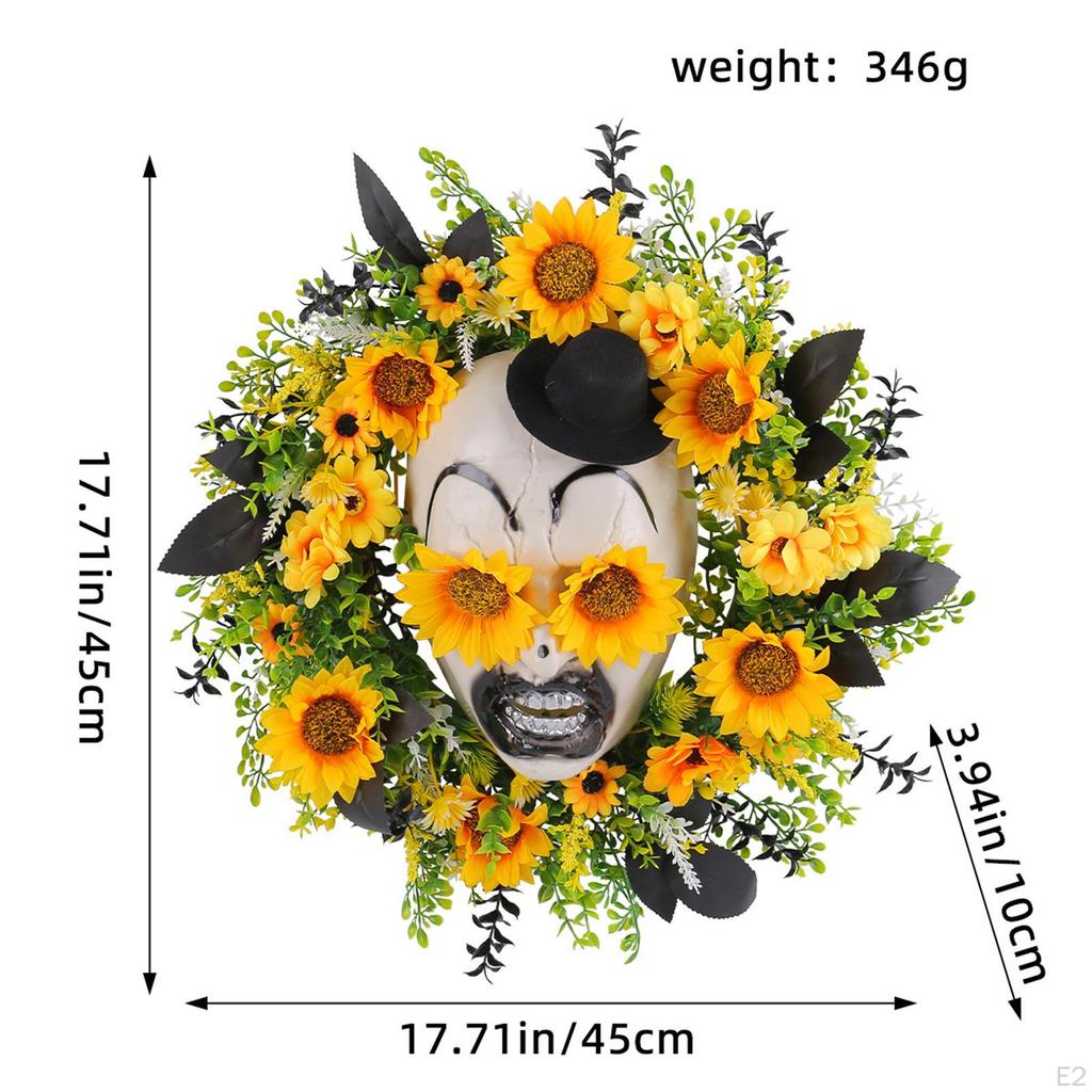 Sonnenblumenkranz Halloween-Dekor Gesicht mit Hut Spukhaus Veranda Gruselig Wandbehang