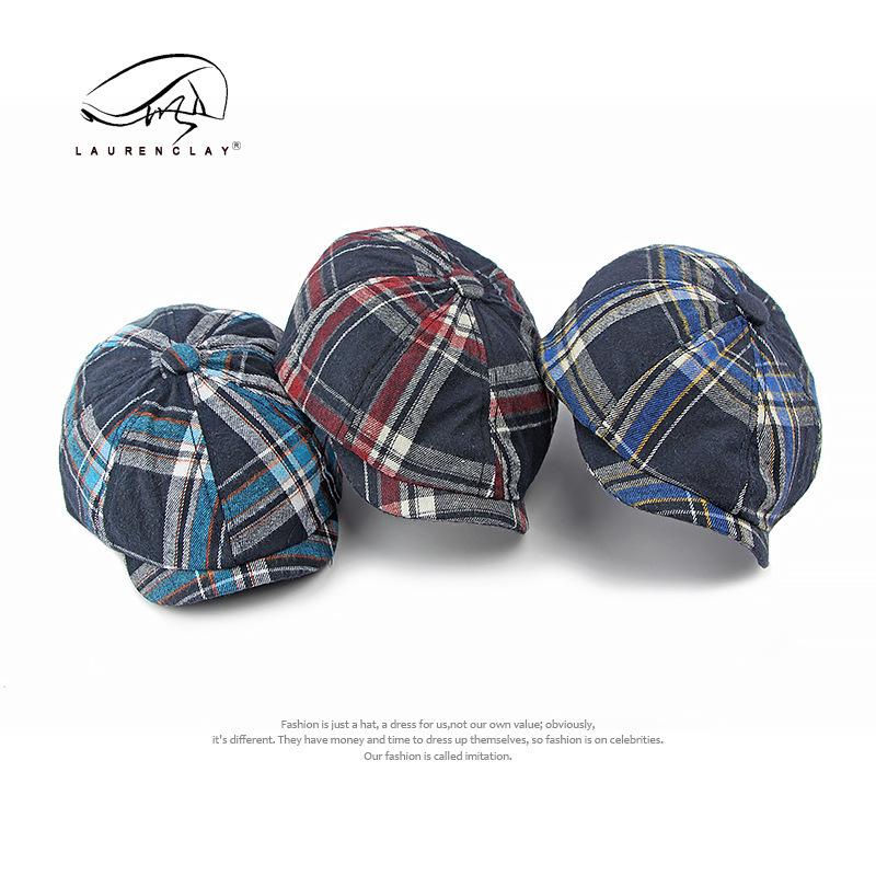 Hat Men's Octagonal Hat Versatile Classic Plaid Duck Tongue Beret Women's British Vintage Newsboy Hat Trend