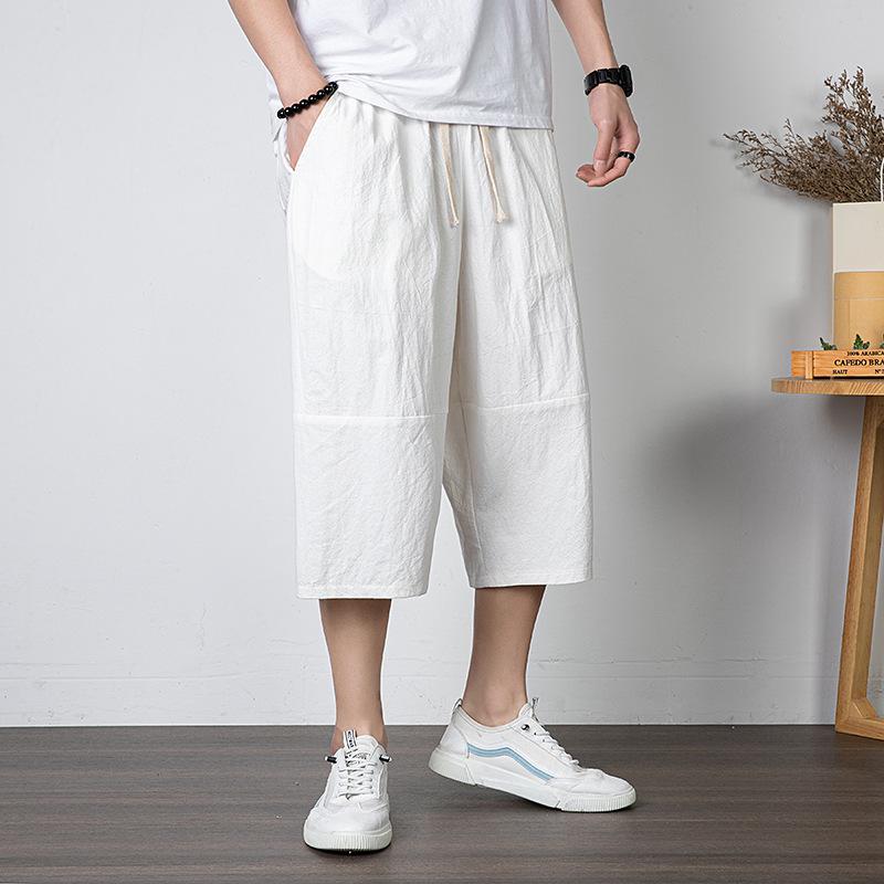 Letní kalhoty Velké velikosti Pánské Bavlněné Vysoké Velké velikosti Široké nohavice Lněné kalhoty Oversized Jogger kalhoty Pánské Plus Size Volné kalhoty