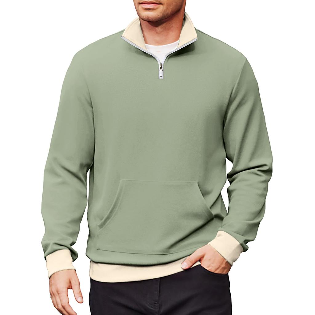 Men's Casual Long-Sleeved Collared Quarter-Zip Sweatshirt
