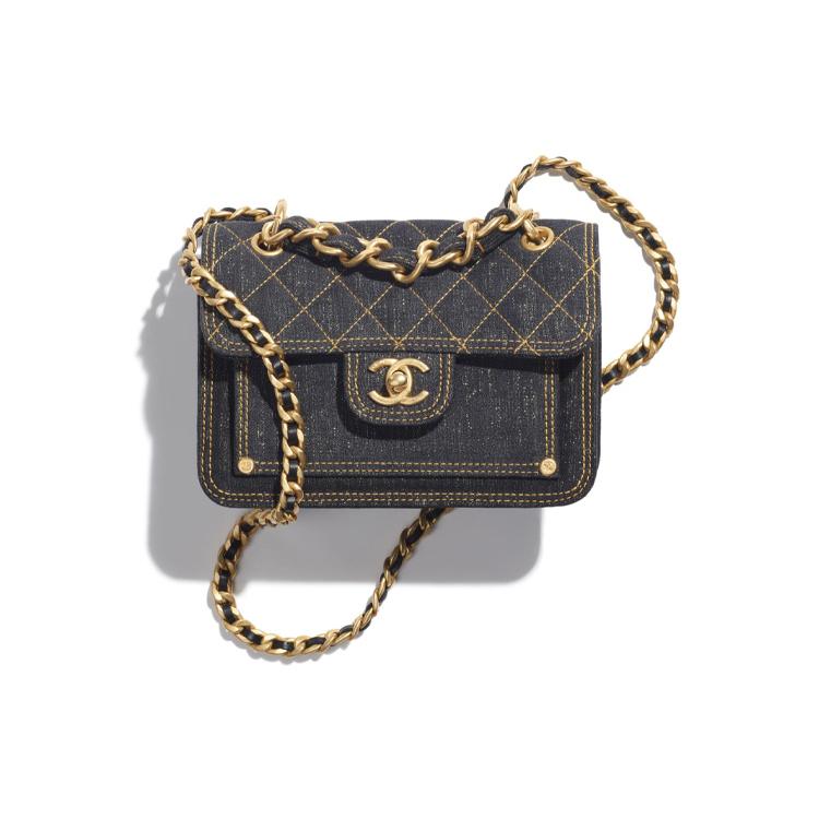 

Chanel Золота етикетка Візерунок з діамантів Шкіряний ланцюжок і Денім Сумка-месенджер Сумка на плече Жіноча Чорна Box(Basic Set+Box) чорний