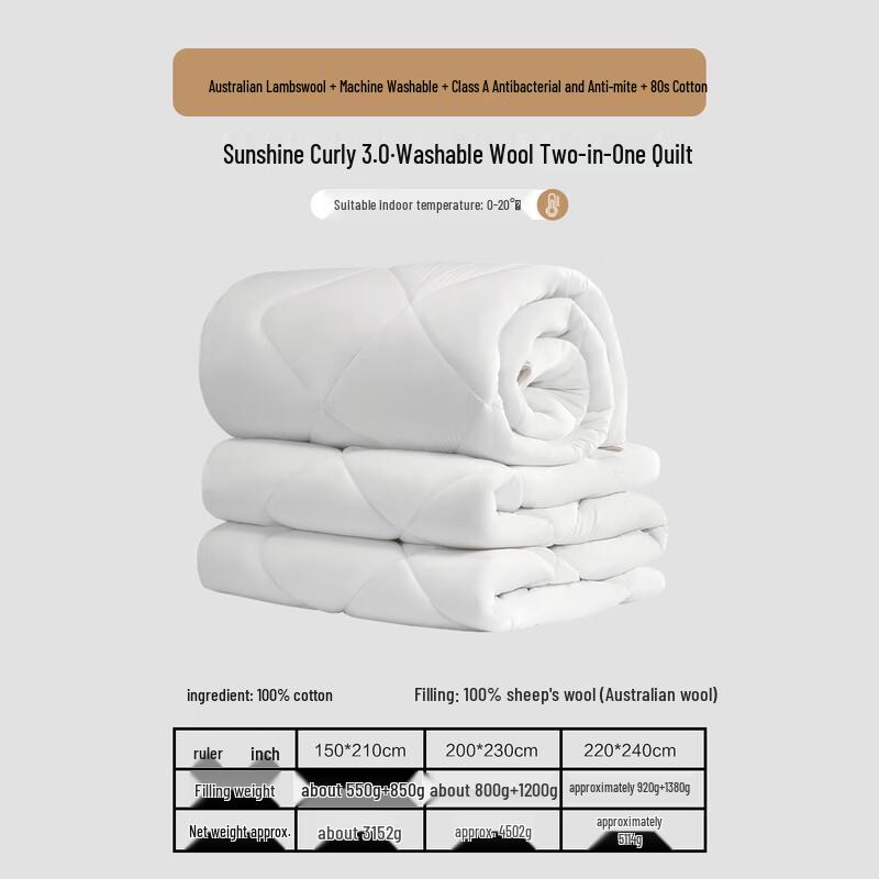 Mercury Home Textiles 100% Australian Merino Wool All-Season Washable Duvet 150x210cm (Upgraded A-Class Safety)