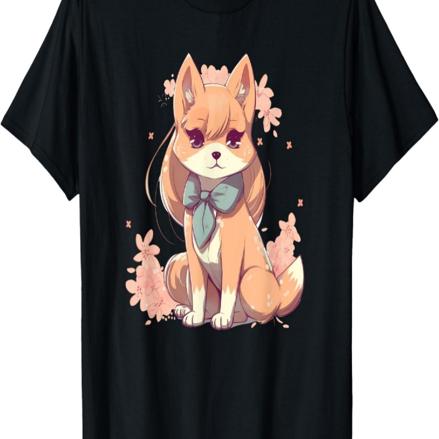 Dog Shiba Inu Girl with Cherry Blossom T-Shirt S