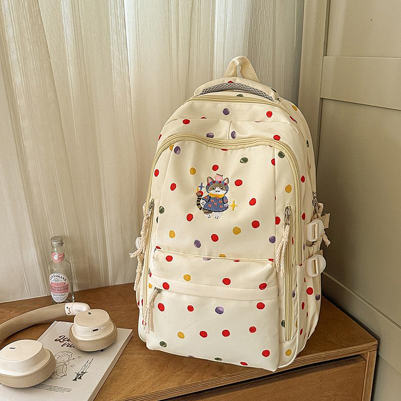 New High-value, Fresh and Sweet Polka Dot Backpack for Junior High School Students, Contrasting Colors, Lightweight and Large-capacity Backpack.